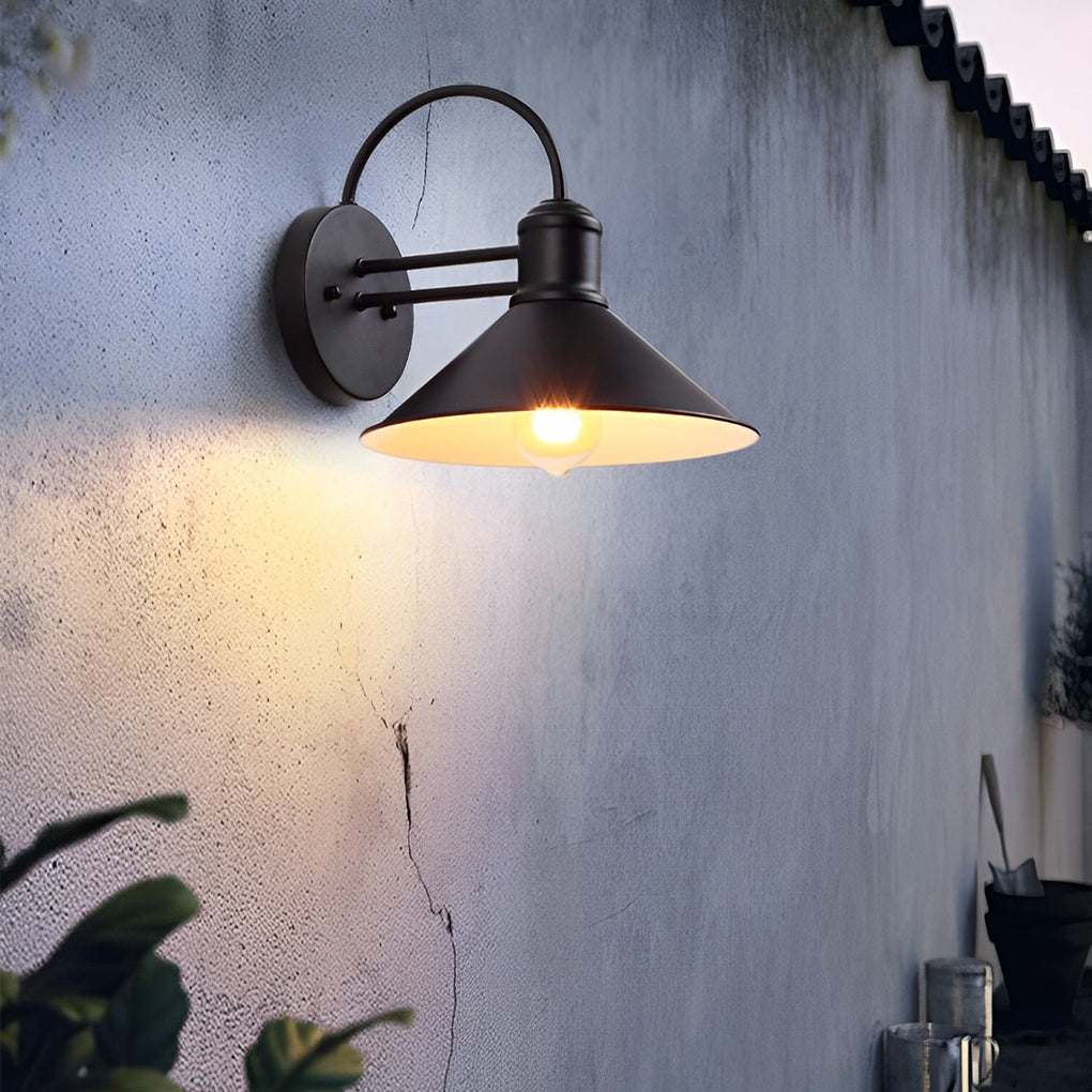 WINDSOR CONE IRON OUTDOOR WALL LIGHTING - VINTAGE INDUSTRIAL WATERPROOF DESIGN