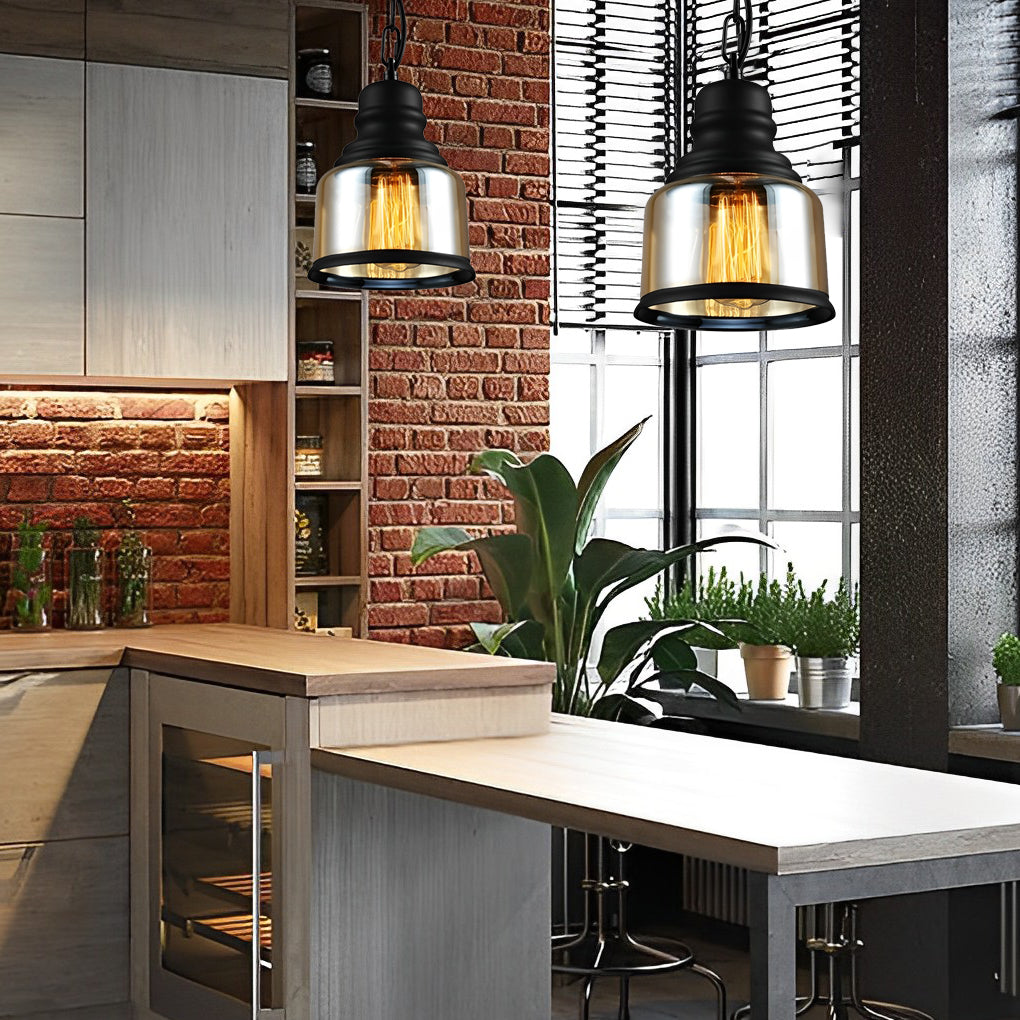 BRACKENHILL AMBER GLASS INDUSTRIAL PENDANT LAMP
