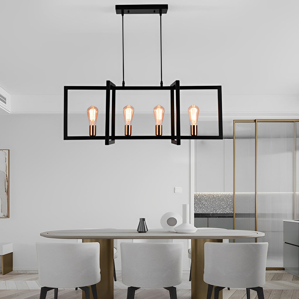 WINDSOR IRON RECTANGULAR CHANDELIER WITH INDUSTRIAL FINISH
