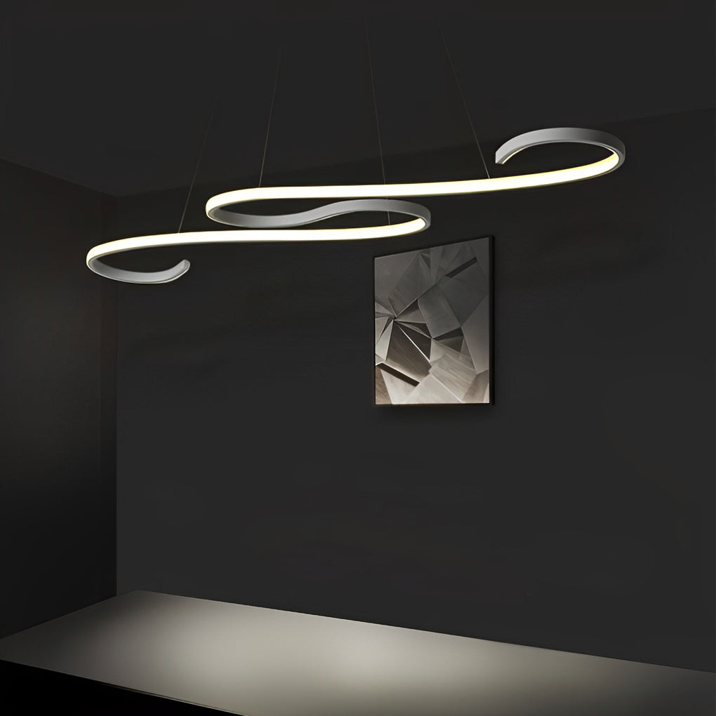 1. "HARTLEY WAVING SILHOUETTE LED CHANDELIER"  
   - Features fluid, undulating lines that create a dynamic visual effect with stepless dimming functionality.

2. "WINCHESTER FLUID FORM LED LIGHTING"  
   - Showcases a minimalist design with gracefully cu