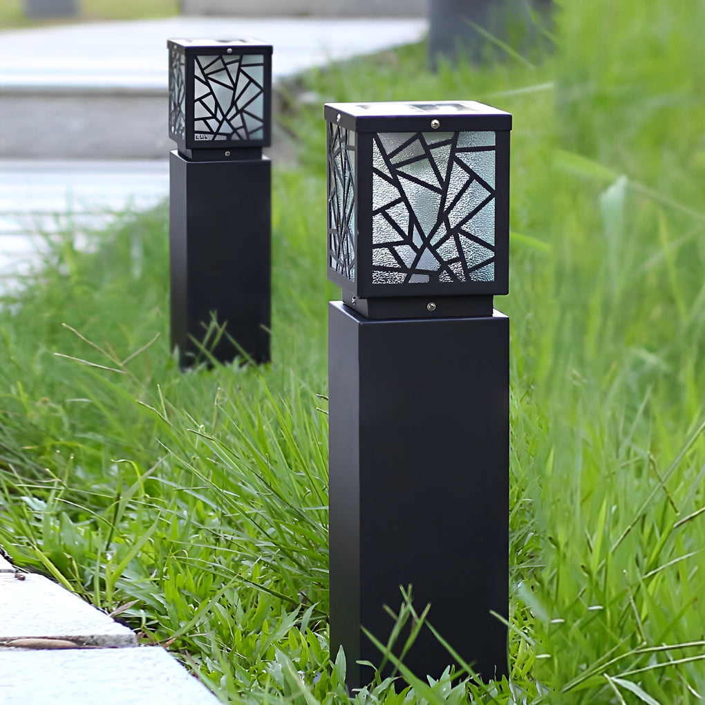 WINDSOR SOLAR GLOW PATHWAY LANTERNS - BLACK WATER-RESISTANT OUTDOOR BOLLARD LIGHTING