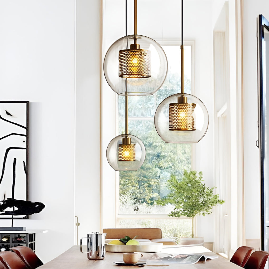 WHITBY ROUND GLASS HANGING LANTERN, INDUSTRIAL KITCHEN PENDANT LIGHT