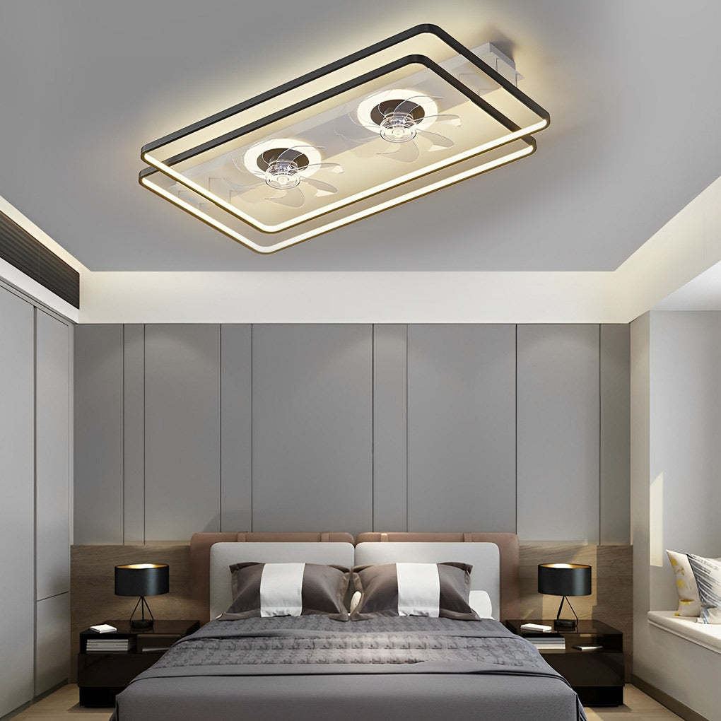 THORNBURY RECTANGULAR 3-TIER DIMMABLE NORDIC CEILING FAN LUMINAIRE WITH DUAL AIRFLOW
