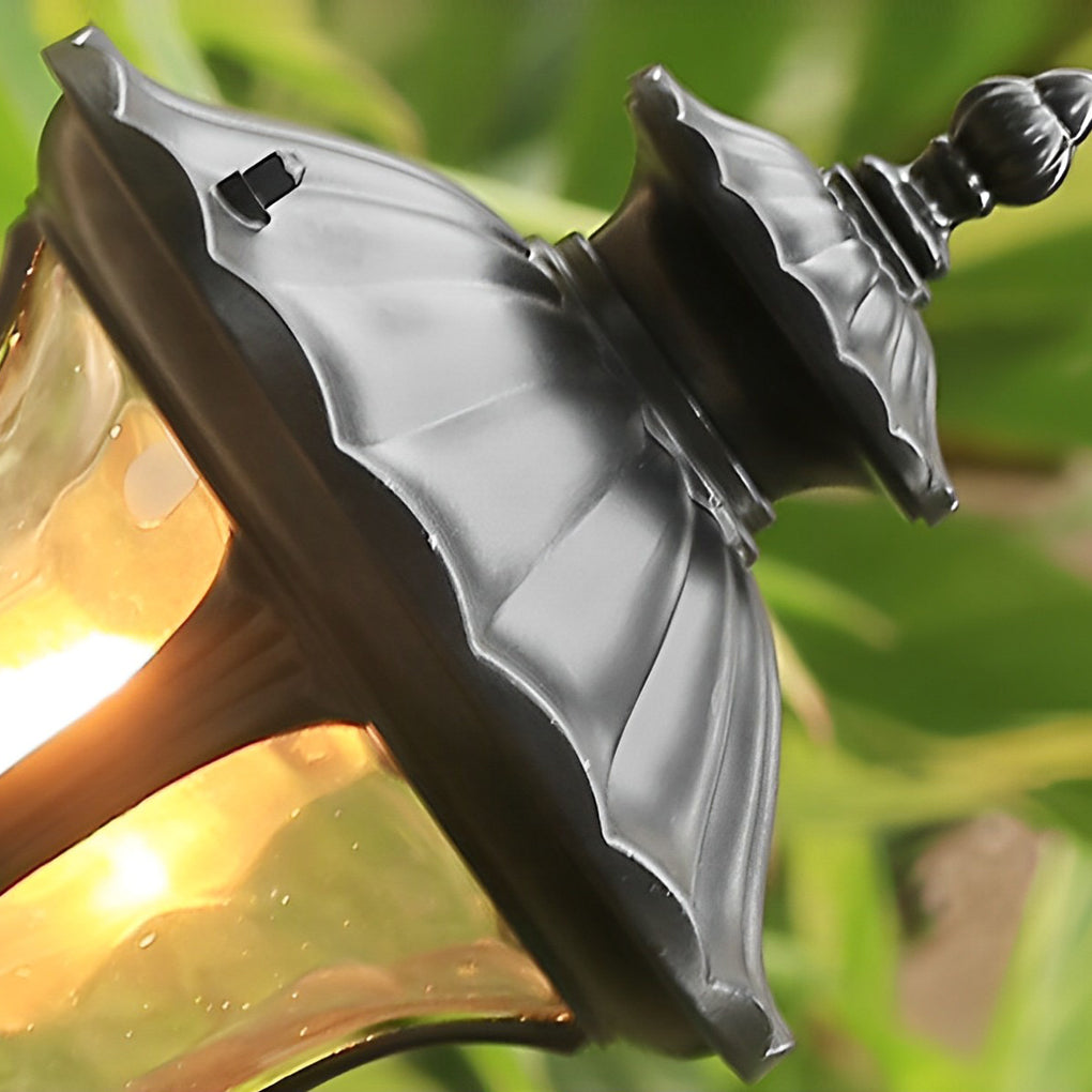 WINDSOR BLACK LED GARDEN POST LANTERN WITH WATER GLASS ELEMENT