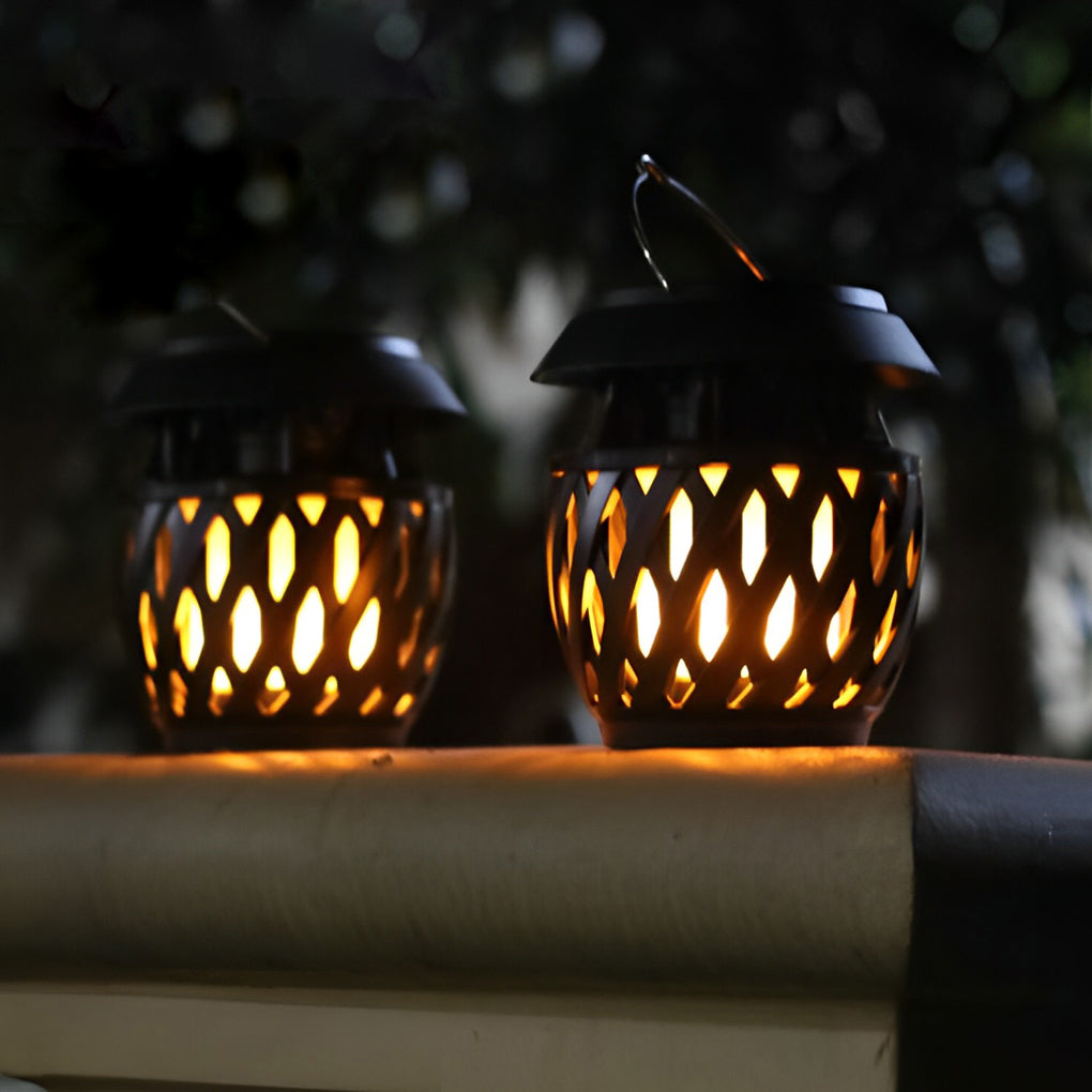 1. **LUXTON SOLAR FLAME GLOW LANTERN**  
   A portable outdoor lantern featuring a mesmerizing flickering flame effect, powered by solar energy and equipped with USB rechargeability for convenience.

2. **WILLOUGHBY RUSTIC FLAME LANTERN**  
   A charming