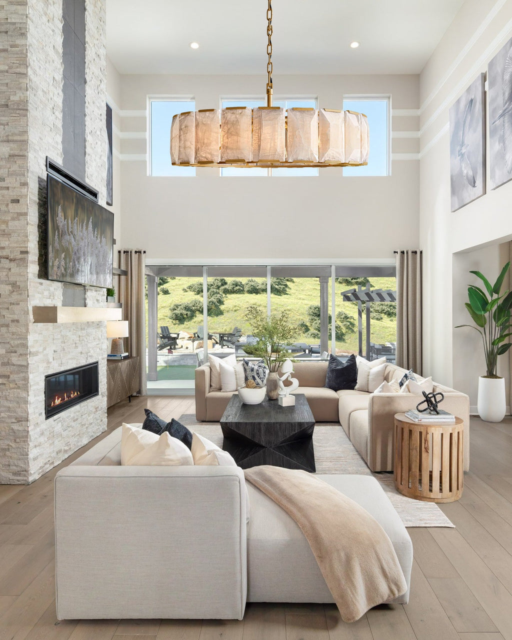 VALLONNE NATURAL STONE ROUND CEILING LUMINAIRE