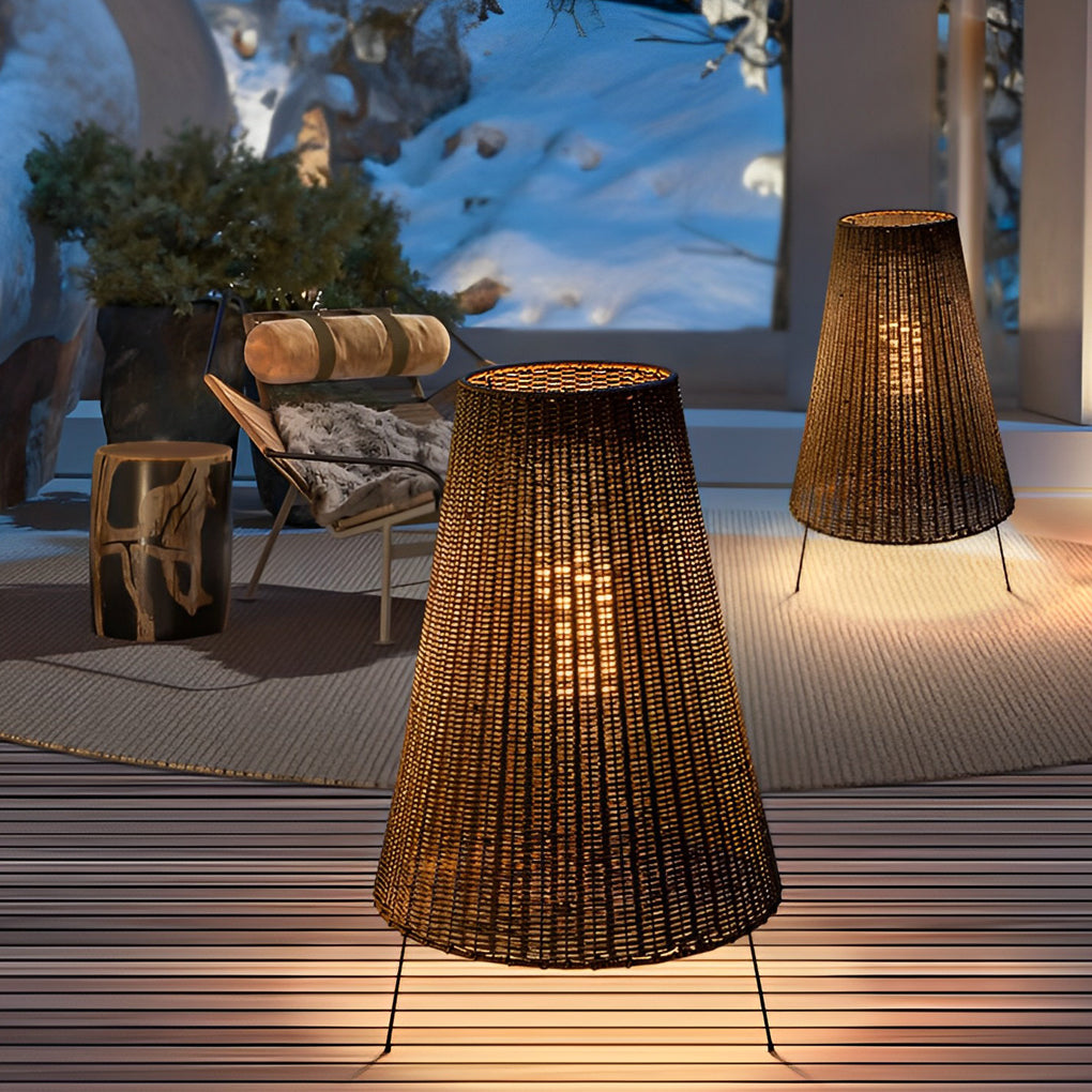 WINTERBOURNE RATTAN-ENCLOSED TRIPOD OUTDOOR LIGHTING LANTERN