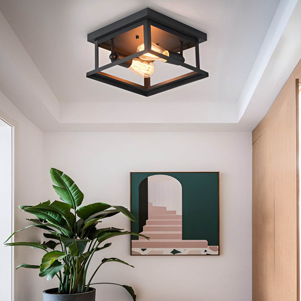 BRADSHAW SQUARE IRON FLUSH MOUNT CEILING LANTERN