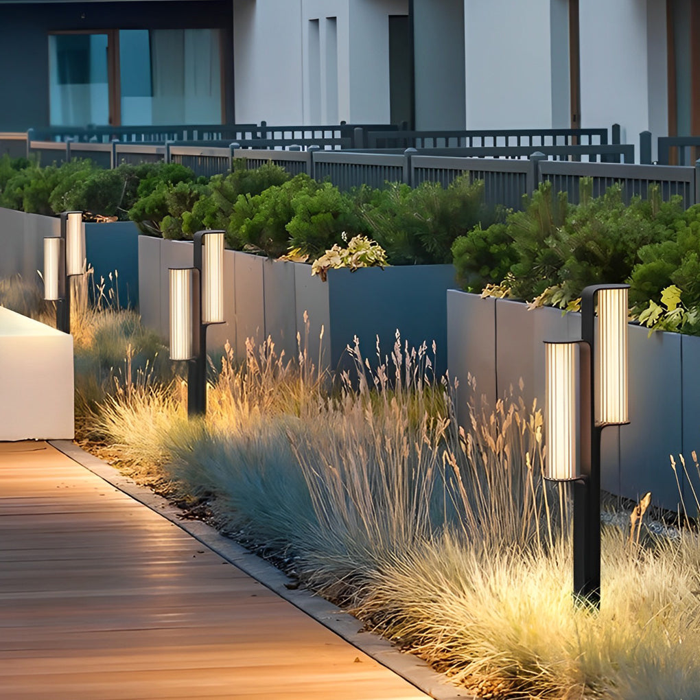 WINDSOR TWILIGHT DUAL CYLINDER PATH LIGHTS, BLACK WATER-RESISTANT OUTDOOR LANTERN
