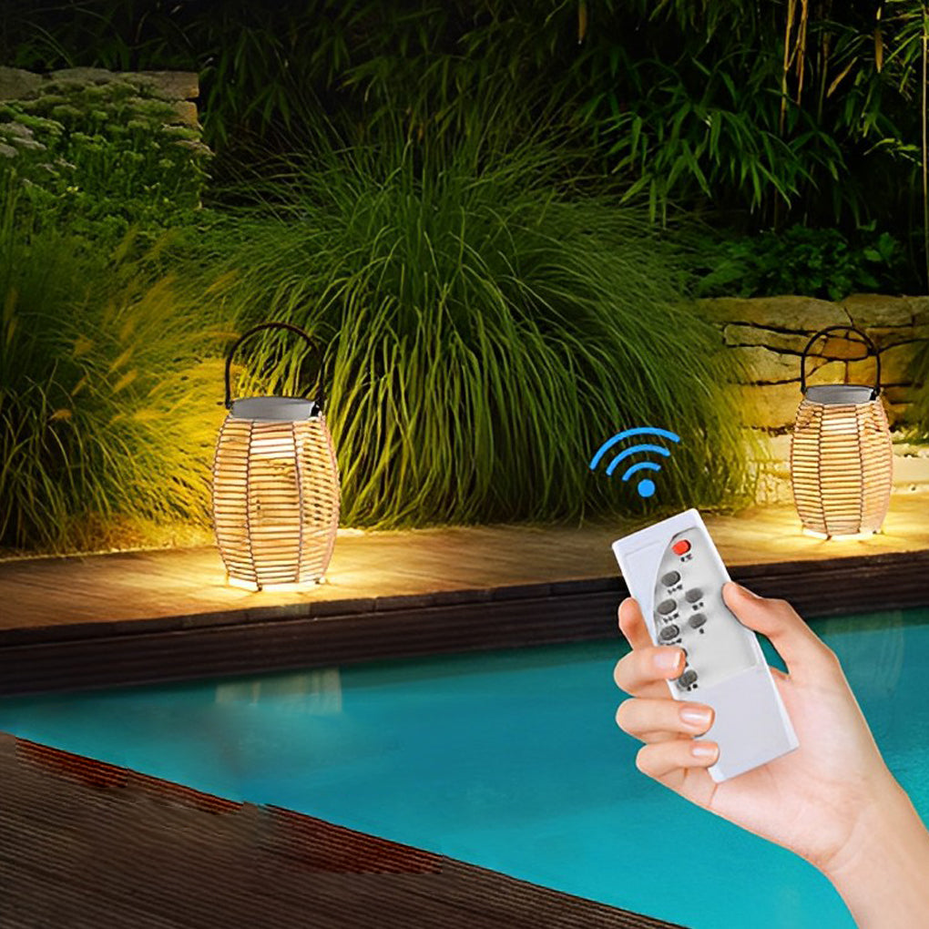 WINDSOR WOVEN SOLAR OUTDOOR LANTERN WITH WATER-RESISTANT DESIGN