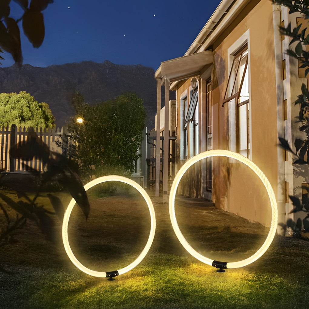 WINTERBOURNE MODERN RINGED LED GARDEN LIGHTING, WATER-RESISTANT LANDSCAPE ILLUMINATION