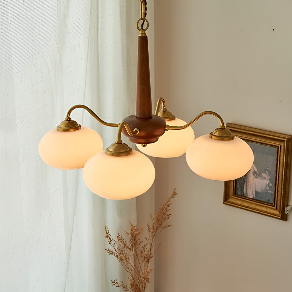 WINDSOR GLASS AND WOODEN E27 LED CHANDELIER WITH FOUR LUMENS
