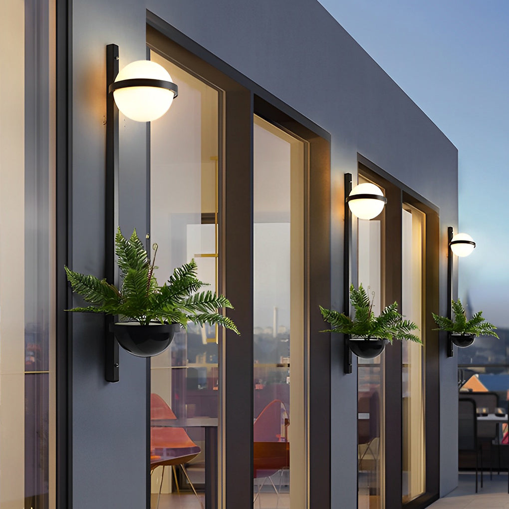 WHITBY WATERSHED FLORAL ILLUMINATOR, MODERN BLACK OUTDOOR WALL LANTERN