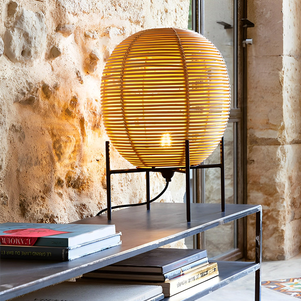 WINCHESTER WOVEN RATTAN AND IRON FLOOR LANTERN