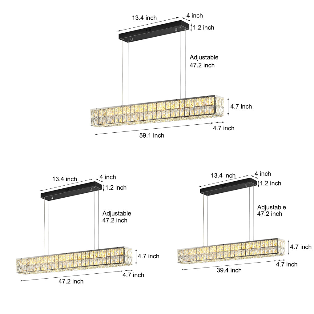 WINTHROP CRYSTAL RECTANGULAR THREE-TIER DIMMER CHANDELIER