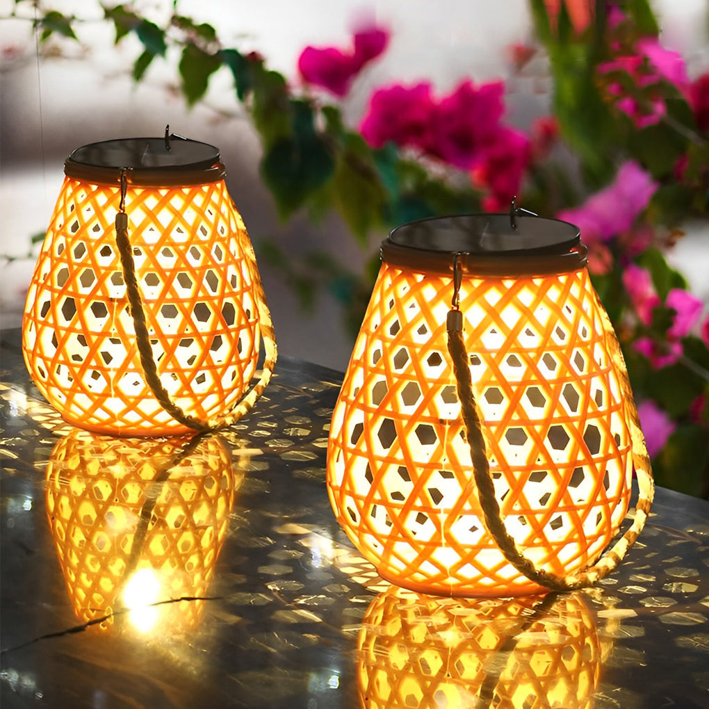 WINDSOR WOVEN BAMBOO SOLAR LANTERN WITH USB CHARGING