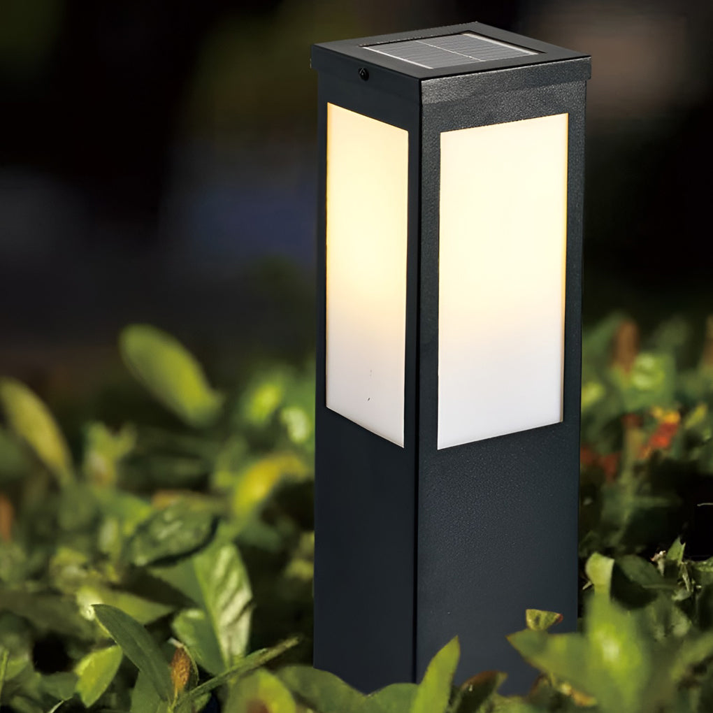 WINDSOR SOLAR SQUARE BOLLARD LIGHTS WITH REMOTE CONTROL, WATER-RESISTANT OUTDOOR ILLUMINATION