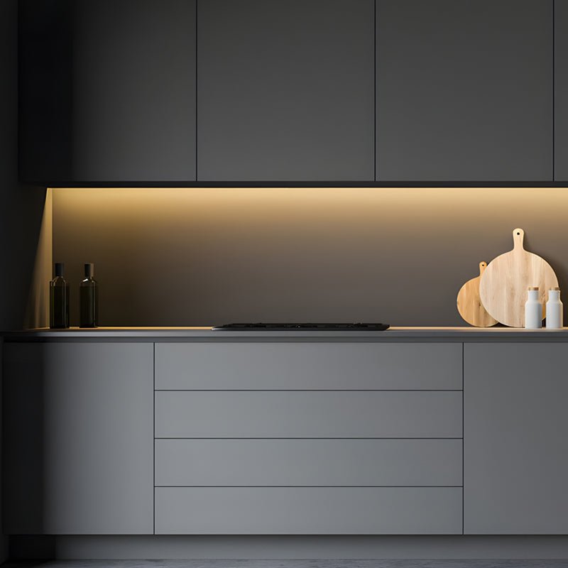 1. **WILLOUGHBY LED LUMINAIRE SET** - A collection of six elongated 12V LED bars designed for seamless surface mounting, ideal for illuminating cabinets with precision.

2. **SAVILLE SHIMMER STRIP LIGHTS** - Six sleek, surface-mounted LED strips that deli