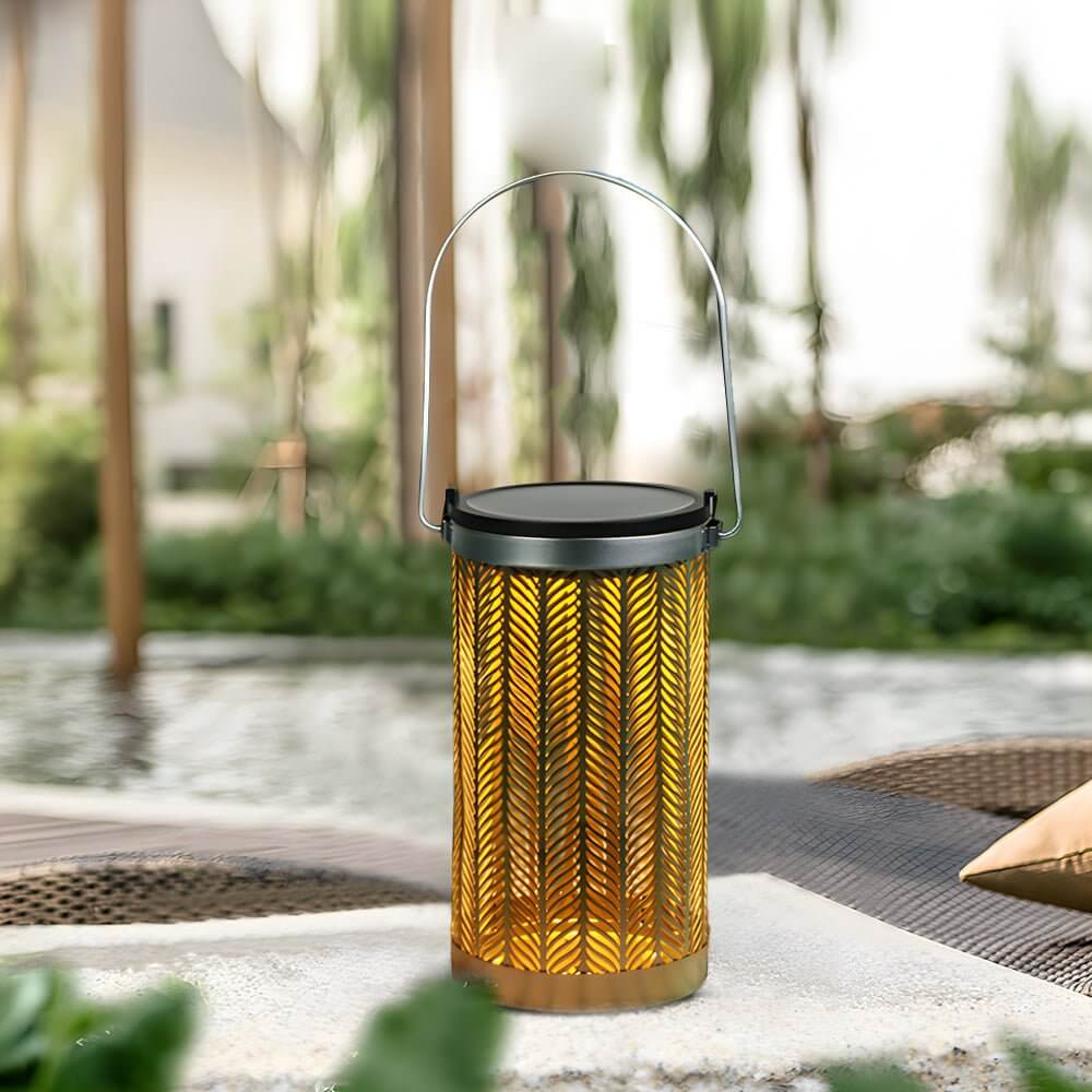 WINDSOR HANGING SOLAR LANTERN WITH METAL CUTOUT DESIGN
