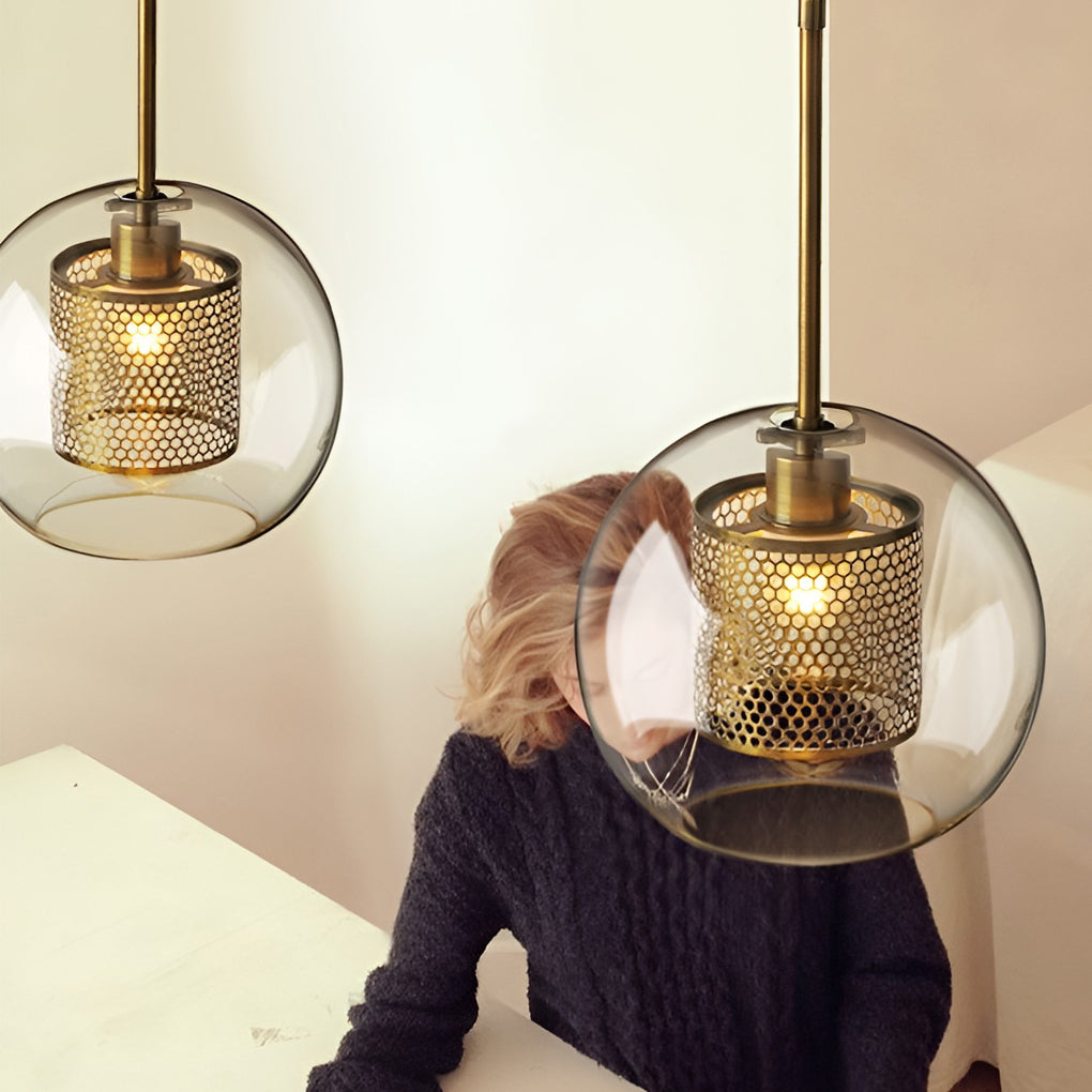 WHITBY ROUND GLASS HANGING LANTERN, INDUSTRIAL KITCHEN PENDANT LIGHT