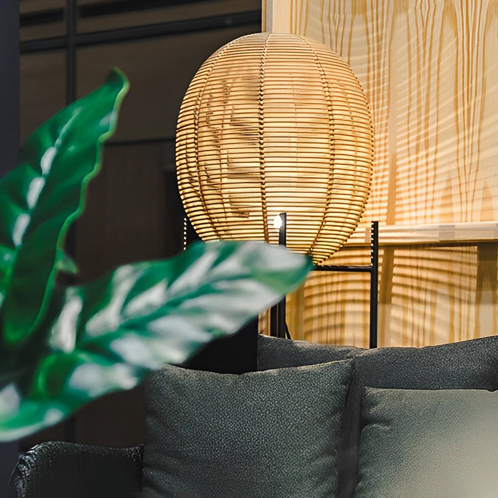 WINCHESTER WOVEN RATTAN AND IRON FLOOR LANTERN