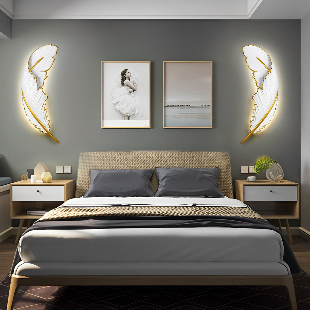 WHITBY RESIN FEATHER WALL LANTERN WITH DIMMABLE LED STRIP