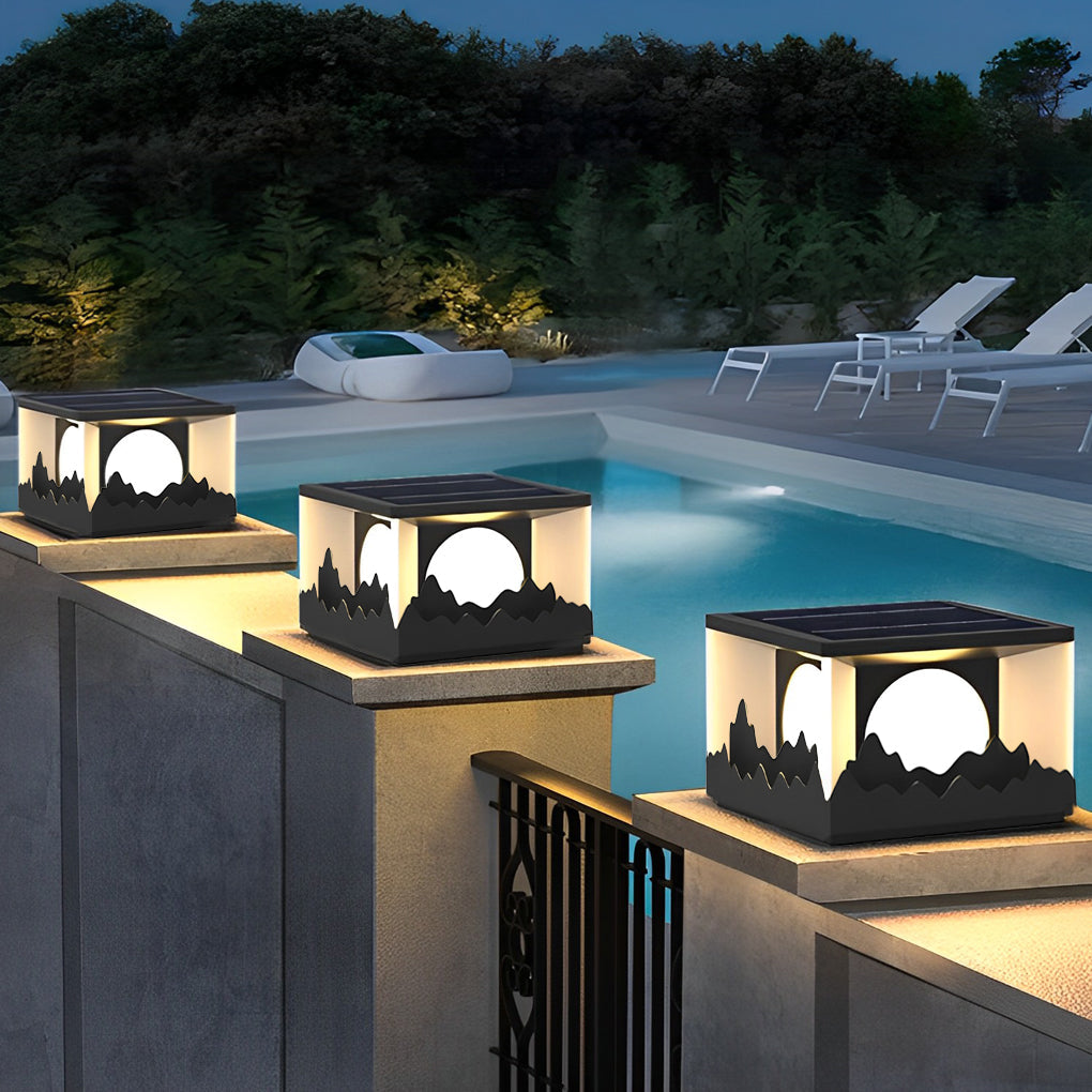 BRIDGEMAN SOLAR ILLUMINATION FENCE POST LANTERNS WITH MOUNTAIN VISTA DESIGN