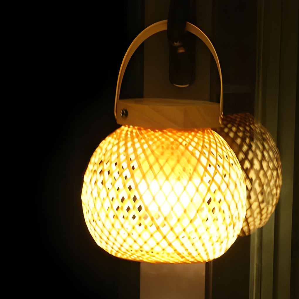WINTHORPE HANDWOVEN BAMBOO TABLE LANTERN WITH CARRYING HANDLE