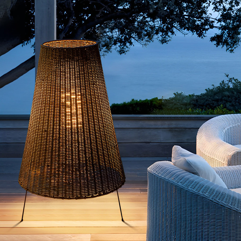 WINTERBOURNE RATTAN-ENCLOSED TRIPOD OUTDOOR LIGHTING LANTERN