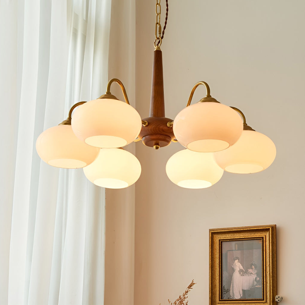 WINDSOR GLASS AND WOODEN E27 LED CHANDELIER WITH FOUR LUMENS