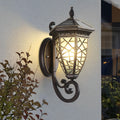 WINCHESTER SOLAR-CHARGED BLACK WALL LANTERN WITH VINTAGE GEOMETRIC DESIGN