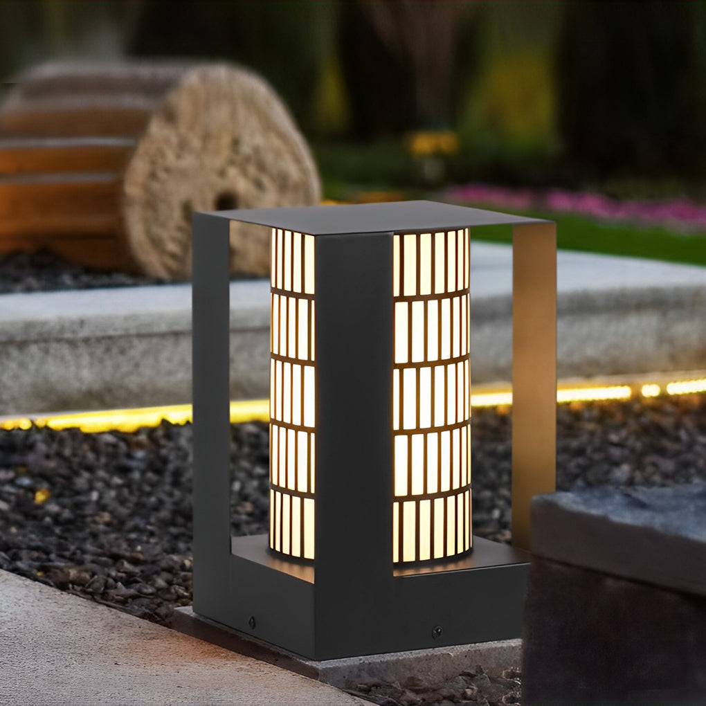 THORNBURY LATTICE-CUT CYLINDRICAL LED OUTDOOR LANTERN WITH WATER-RESISTANT DESIGN