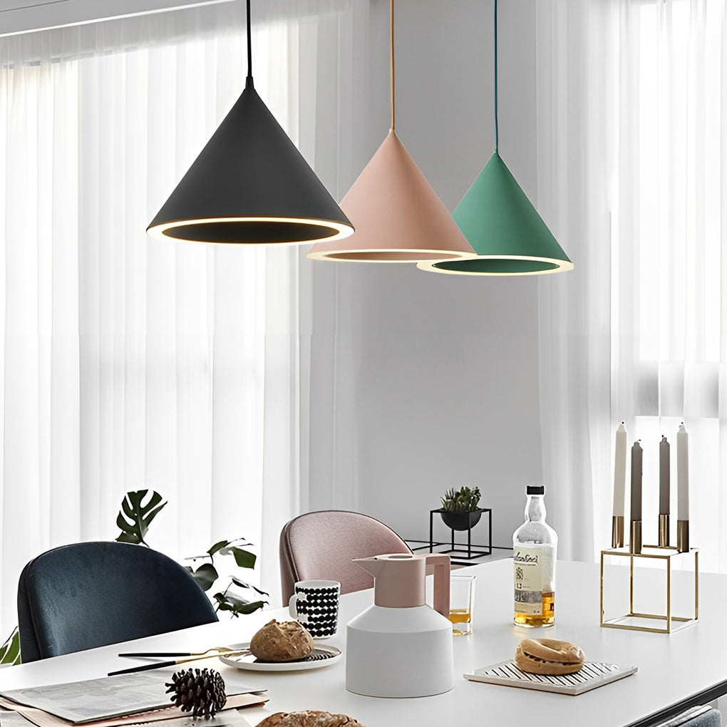 FENWICK HUE CONICAL PENDANT LIGHT, MACARON COLOR NORDIC DESIGN FOR KITCHEN ISLAND