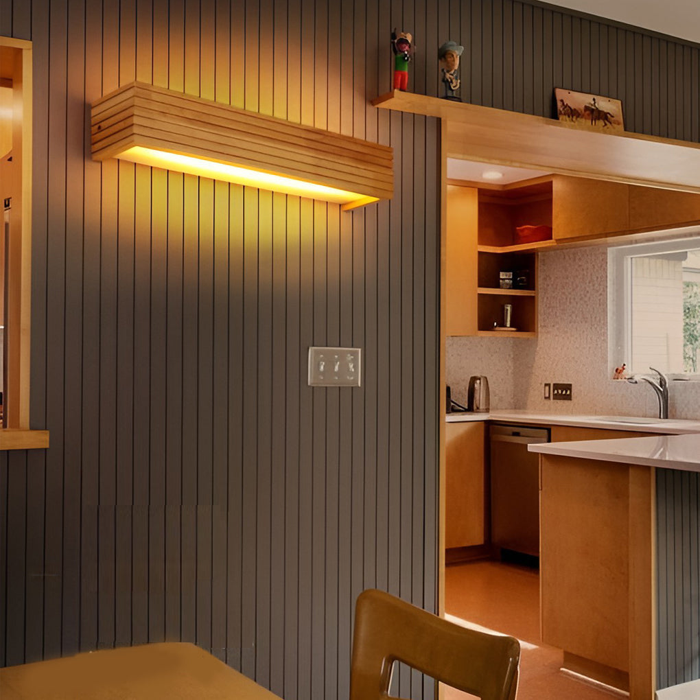 WINTHROP WOODEN RECTANGLE WATER-RESISTANT LED WALL LIGHT WITH MIRROR