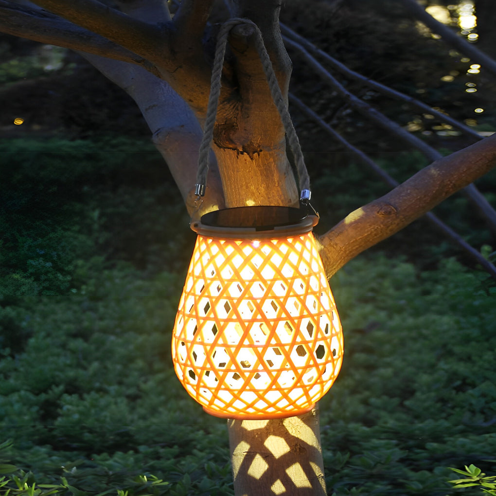 WINDSOR WOVEN BAMBOO SOLAR LANTERN WITH USB CHARGING