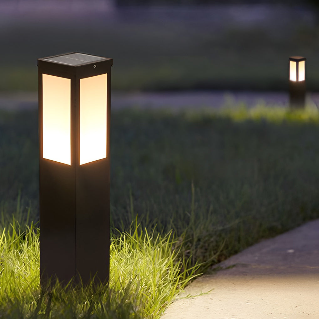 WINDSOR SOLAR SQUARE BOLLARD LIGHTS WITH REMOTE CONTROL, WATER-RESISTANT OUTDOOR ILLUMINATION