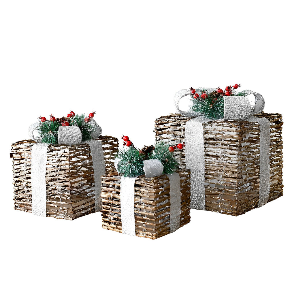 "WINTERBERRY TRIO: Enchanted Festive Gift Box Scene Ensemble"  

1. **WINTERBERRY GIFT BOX** - A charmingly crafted box adorned with intricate winter motifs, perfect for housing holiday treasures.  
2. **HOLLYFROST SCENE SETTING** - A delightful miniature