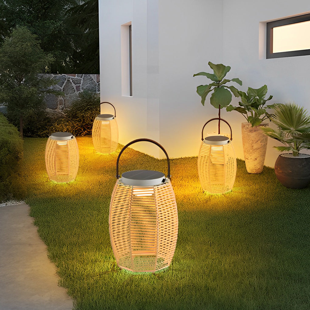WINDSOR WOVEN SOLAR OUTDOOR LANTERN WITH WATER-RESISTANT DESIGN