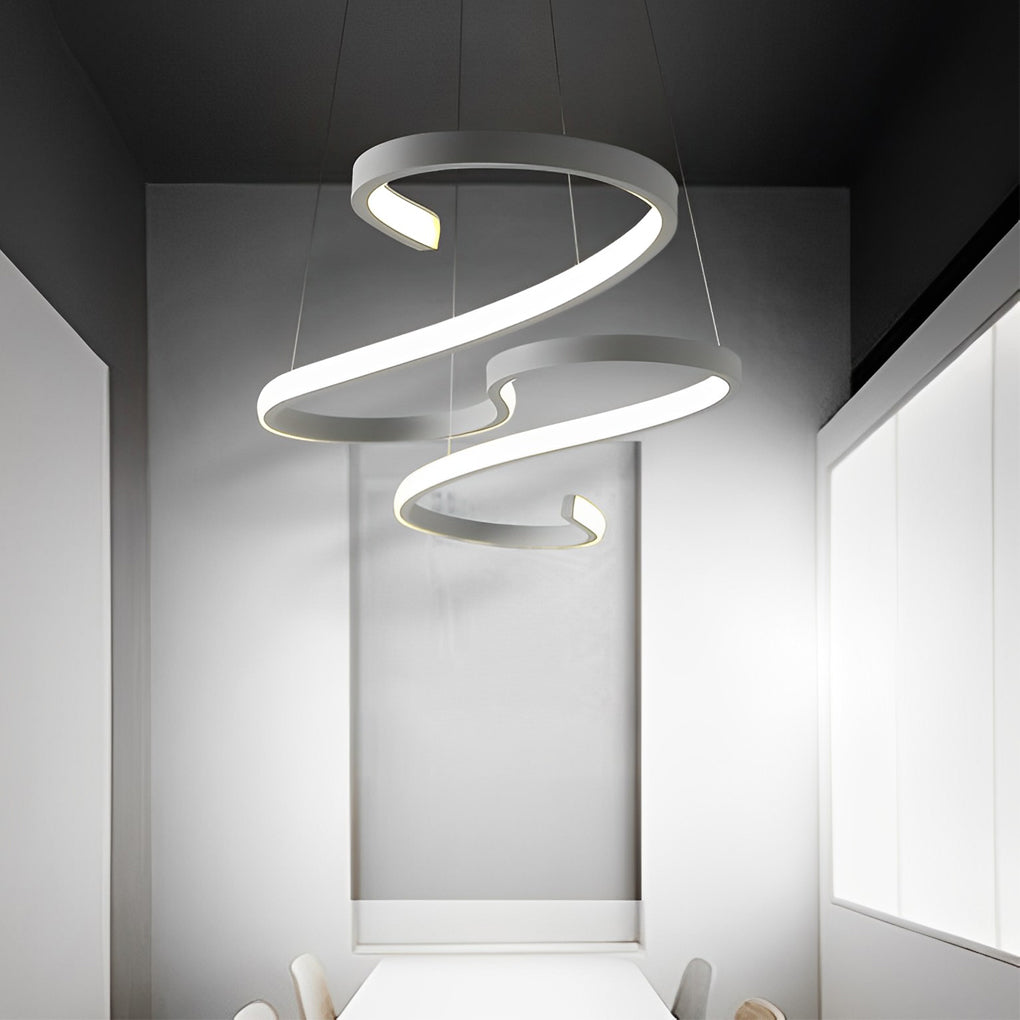 1. "HARTLEY WAVING SILHOUETTE LED CHANDELIER"  
   - Features fluid, undulating lines that create a dynamic visual effect with stepless dimming functionality.

2. "WINCHESTER FLUID FORM LED LIGHTING"  
   - Showcases a minimalist design with gracefully cu