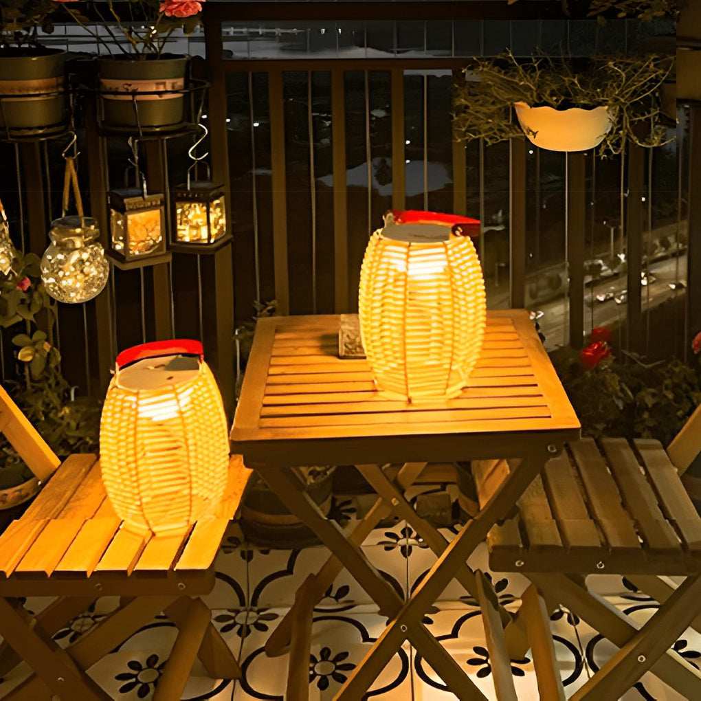 WINDSOR RATTAN SOLAR FLOOR LANTERN - WATER-RESISTANT LED OUTDOOR ILLUMINATION