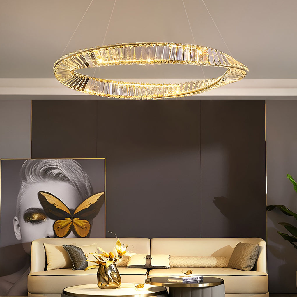 WINTHORPE CRYSTAL RING CHANDELIER WITH VARIABLE BRIGHTNESS