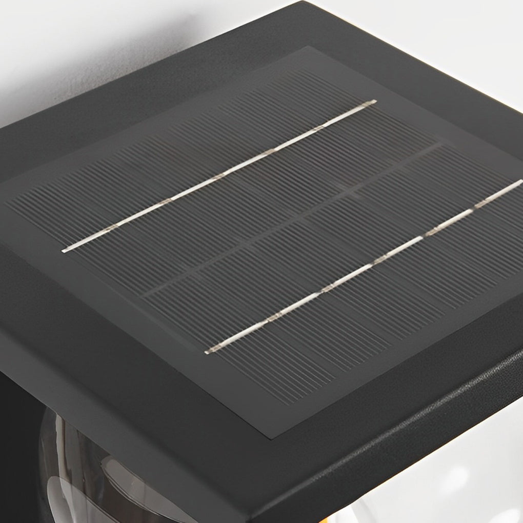 WINDSOR BLACK GLASS SOLAR WALL LANTERN WITH REMOTE CONTROL