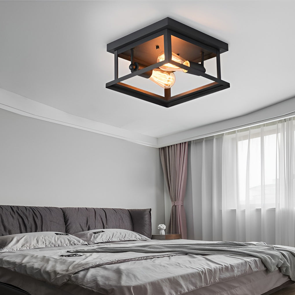 BRADSHAW SQUARE IRON FLUSH MOUNT CEILING LANTERN