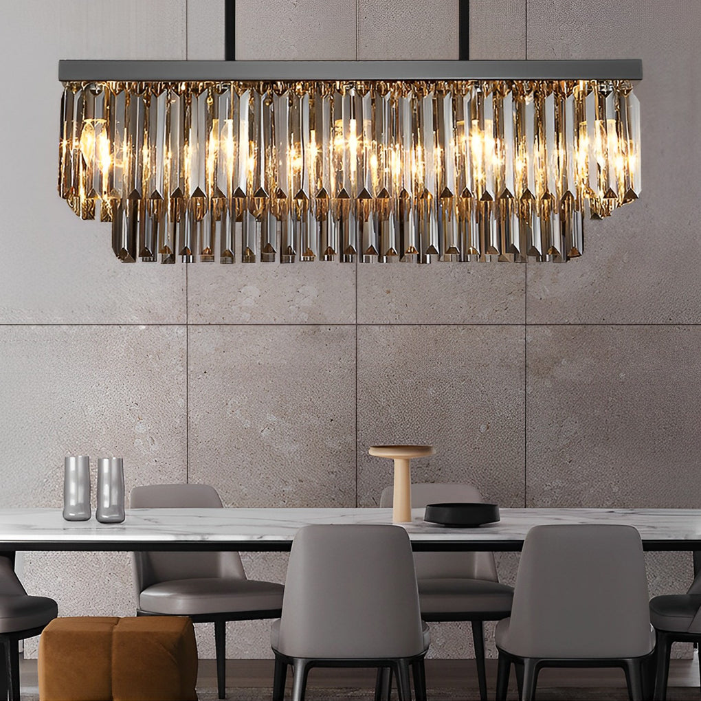 WINTHROP SMOKE GRAY RECTANGULAR CRYSTAL CHANDELIER WITH 3-LEVEL DIMMING