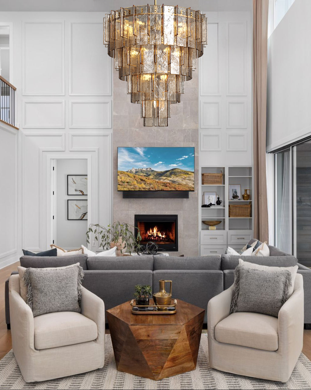 VERDANTIA SMOKED CRYSTAL TIERED CEILING LUMINAIRE