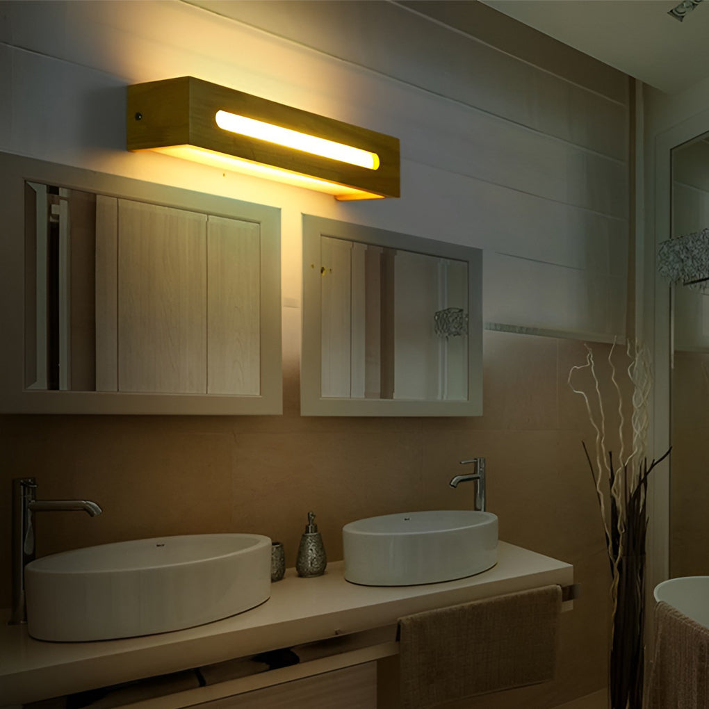WINDSOR WOODEN RECTANGLE WATER-RESISTANT LED MIRROR SCONCE