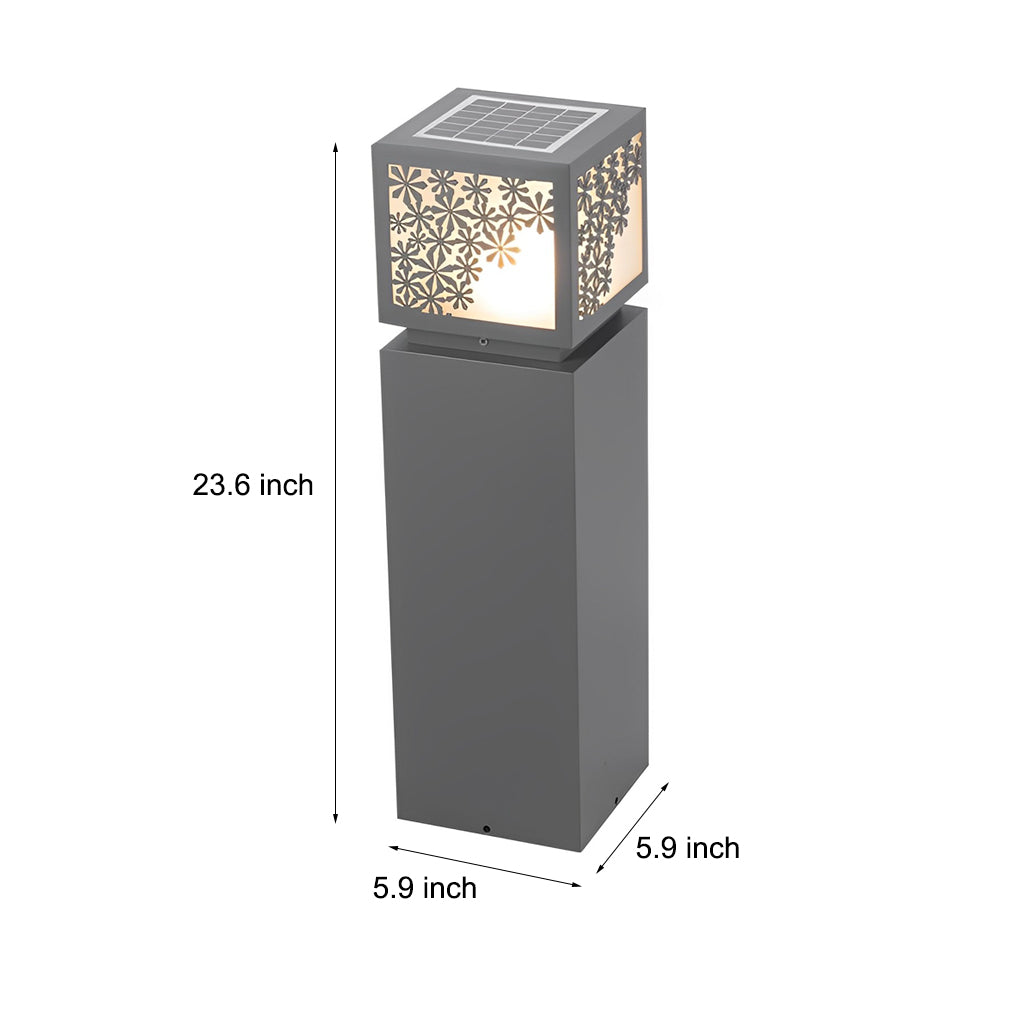 WINTERTHORPE SOLAR-POWERED SNOWFLAKE BOLLARD LANTERN, MODERN OUTDOOR WATER-RESISTANT GARDEN LIGHT