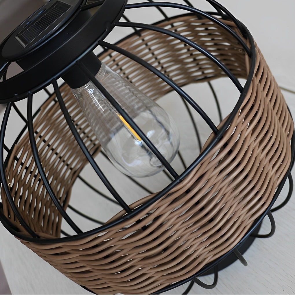 RAVENHURST WOVEN CAGE SOLAR GARDEN LANTERN