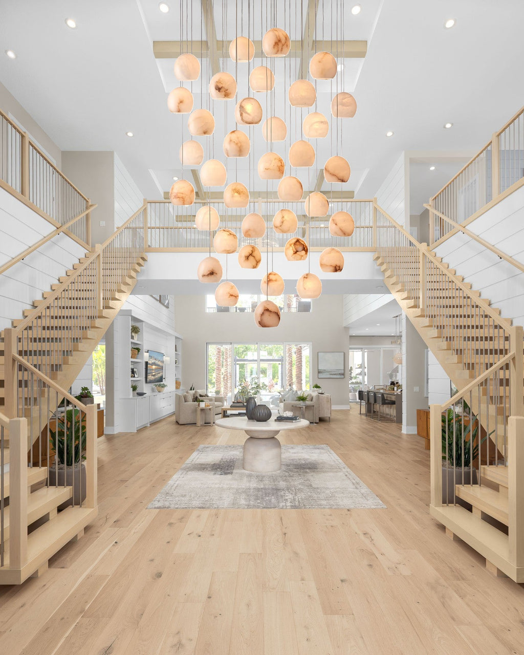 VIVIENNE LUMINAIRE WITH NATURAL ALABASTER GLOBE SHADES FOR GRAND SPACES