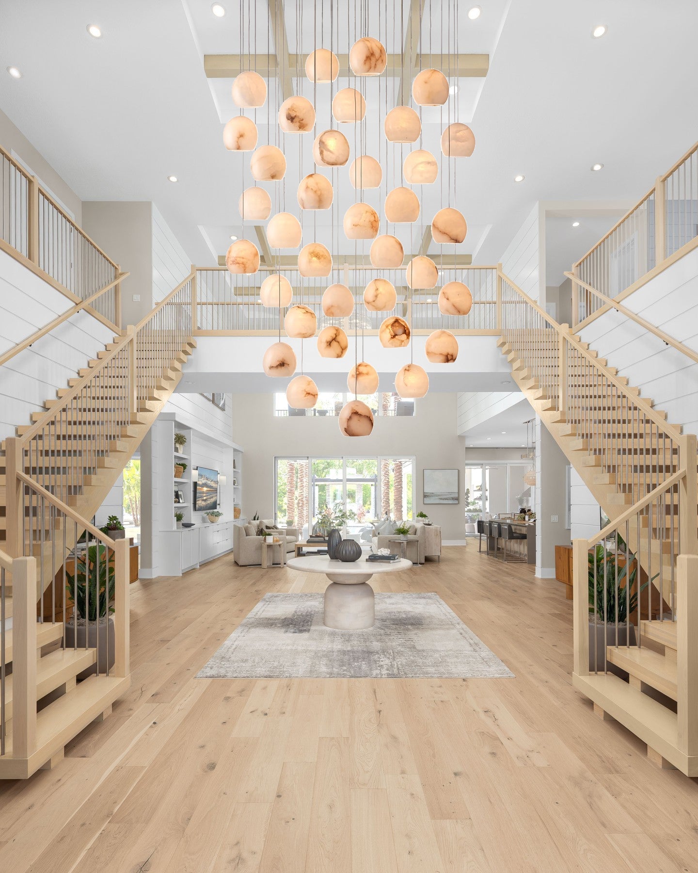 VIVIENNE LUMINAIRE WITH NATURAL ALABASTER GLOBE SHADES FOR GRAND SPACES